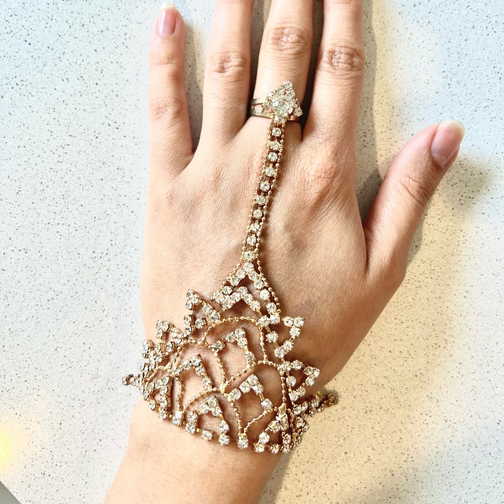 Rhinestone Ring and Bracelet Hand Jewelry (Set of 2!)
